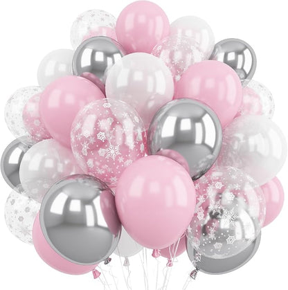 Pink and Silver Balloons, Pastel Light Pink Pearl White Metallic Silver Latex by Froova