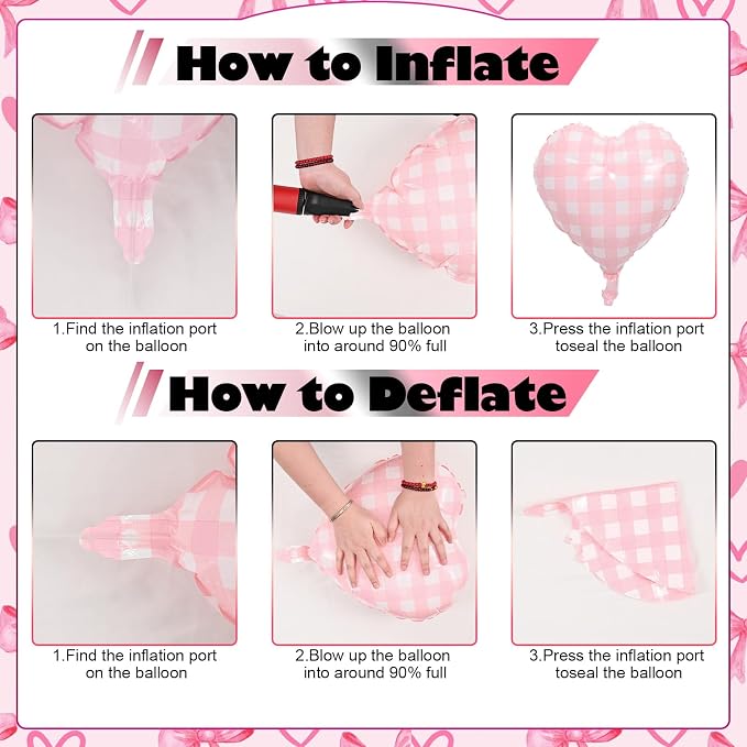 Pastel Pink Bow Balloons & Checkered Heart Foil Balloon Set, Coquette Birthday - Image 3