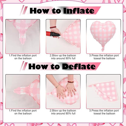 Pastel Pink Bow Balloons & Checkered Heart Foil Balloon Set, Coquette Birthday - Image 3