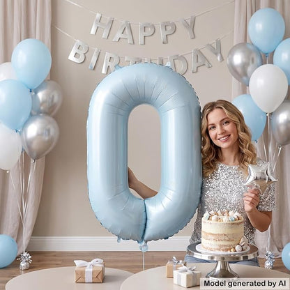 40 Inch Light Blue Foil Number 0 Balloon - Image 3
