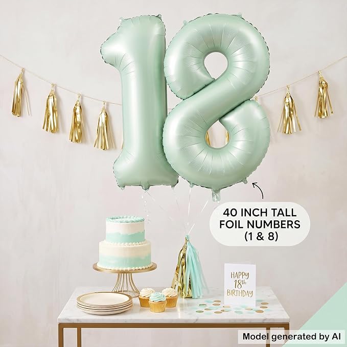 40 Inch Olive Green Number 18 Balloon - Image 4