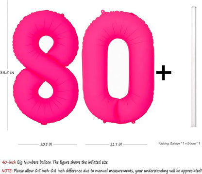 Pink Birthday Number 80 Balloons 40IN Fluorescent Pink 80 Foil Balloon | - Image 2