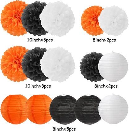 Orange-Black White Party-Decorations Paper-Flowers Lanterns - Image 6