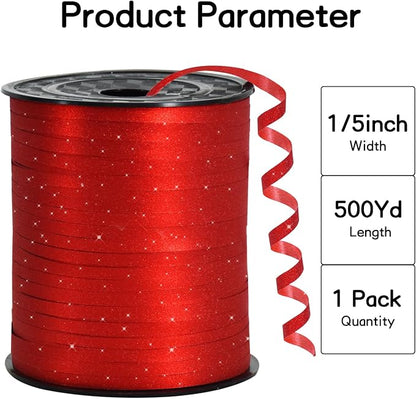 BEISHIDA 500 Yards Red Glitter Ribbon Curling Crimped, Glitter Ribbon Balloon - Image 2