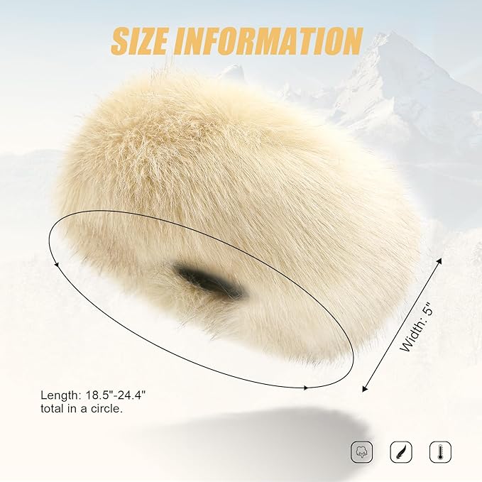 Faux Fur Headband for Women Elastic Fuzzy Thick Earmuffs Winter Headwrap Ear Muffs Furry Ear Warmers Cold Weather (Beige)