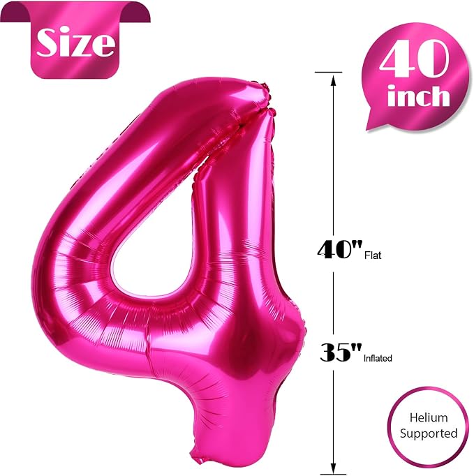 Hot Pink Number 4 Balloon 40 Inch, 4th Birthday Decorations Men Women | Foil - Image 5