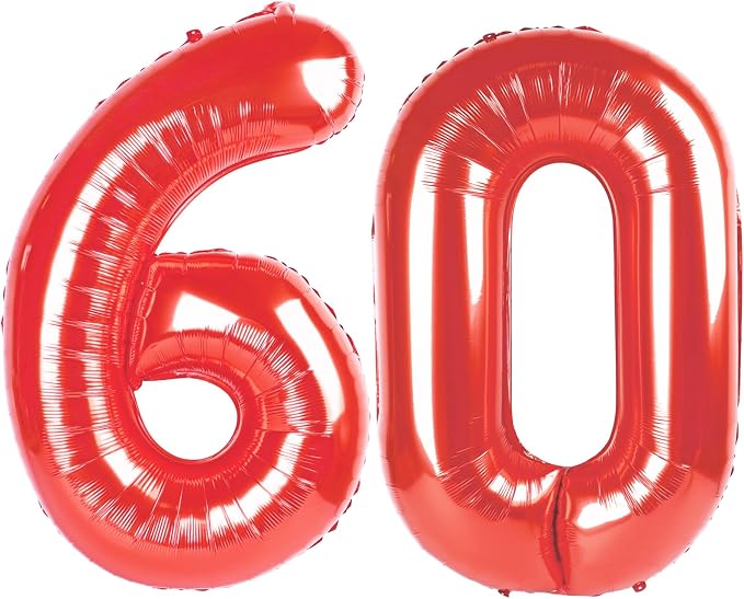 Red Jumbo Number 60 Balloon 40 Inch, Women Men 60 Birthday Supplies, Foil by Upgesy