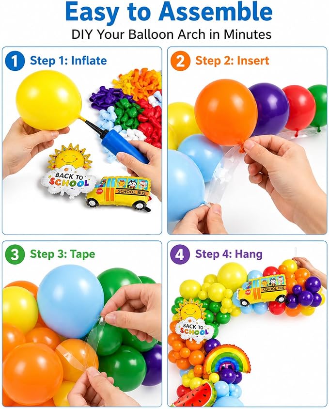 Back to School Balloon Arch Kit, Rainbow Balloons and Watermelon Balloons - Image 6