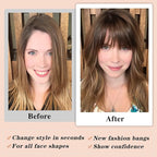 NAYOO Clip in Bangs - 100% Real Human French Bangs Hair Extensions with Temples for Women - Curved Bangs for Daily Wear (Natural Black)