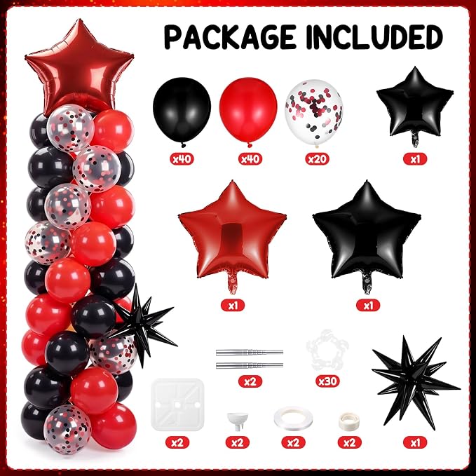 Skylety 2 Sets Red and Black Balloon Column Stand Kit Adjustable Red Black - Image 2