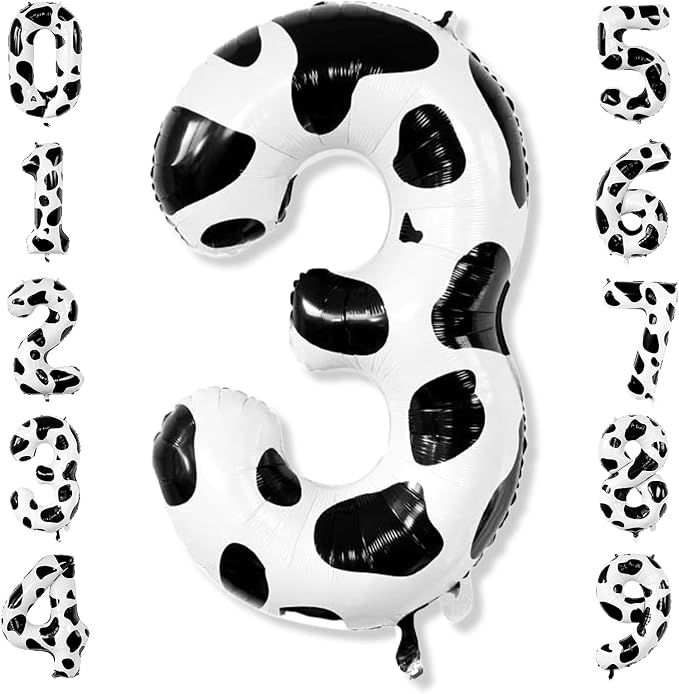 40 Inch Cow Print Number 3 Balloon, Large Cow Print Mylar Foil Number Balloons by Unknown