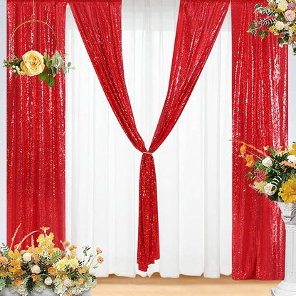 Eternal Beauty Red Sequin Backdrop Curtains, 2 Panels 3x7FT | 3mm Sparkle - Image 8