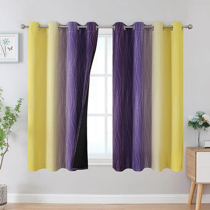 Yellow and Purple Ombre Blackout Curtains 45 Inch Length 2 Panels, Full Room - Image 2
