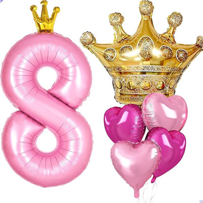Princess 8th Birthday Party Decorations, 40 inch Large Pink Crown 8 Balloon by Unknown