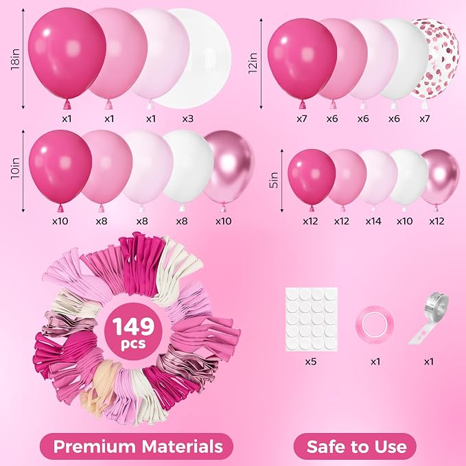 Ouddy Party 149Pcs Hot Pink White Balloon Garland Kit 18 12 10 5Inch | - Image 3