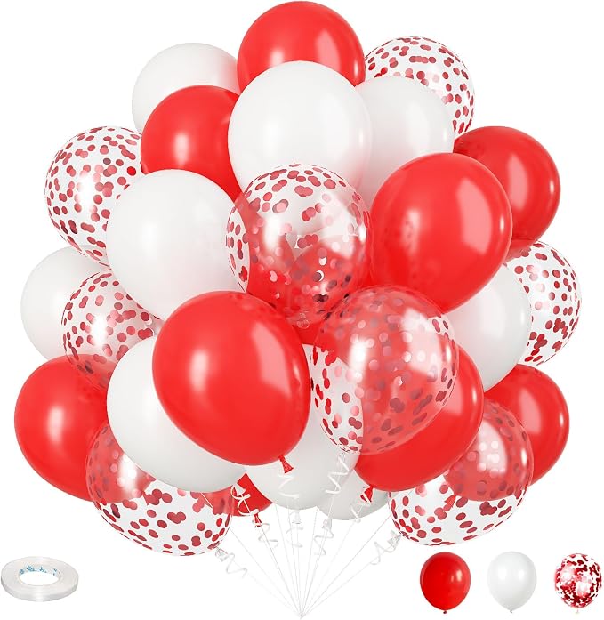 Red White Balloons Set, 35 Pack 12 Inch Red White Confetti Latex Party Helium by Isndare
