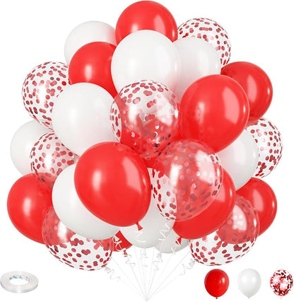 Red White Balloons Set, 35 Pack 12 Inch Red White Confetti Latex Party Helium by Isndare