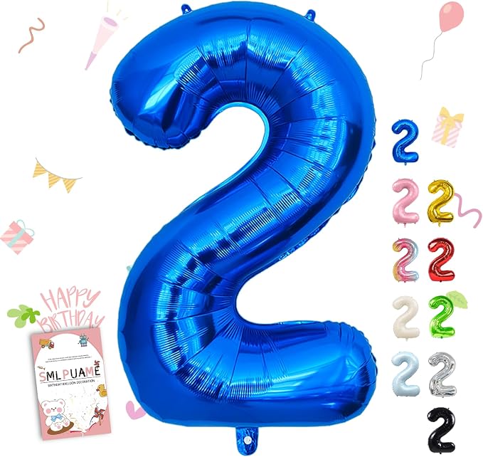 40 Inch Navy Blue 2 Balloon for 2nd Birthday Party, Helium Giant Foil Number 2 by Smlpuame