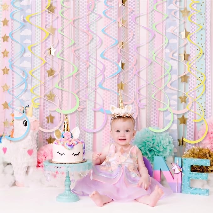 24 PCS Pastel Macarons Hanging Swirl, Sparkle Ceiling Hanging Decorations - Image 2