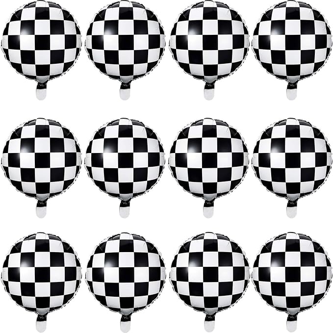 Checkerboard Balloon 12 Pcs Aluminum Foil Black White Checkered Balloon by Unknown