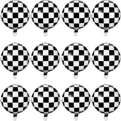 Checkerboard Balloon 12 Pcs Aluminum Foil Black White Checkered Balloon by Unknown