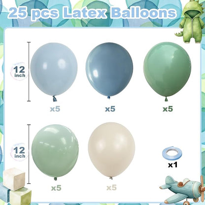 Sage Green Dusty Blue Balloons, 12 Inch Light Green Blue Sand White Latex - Image 2