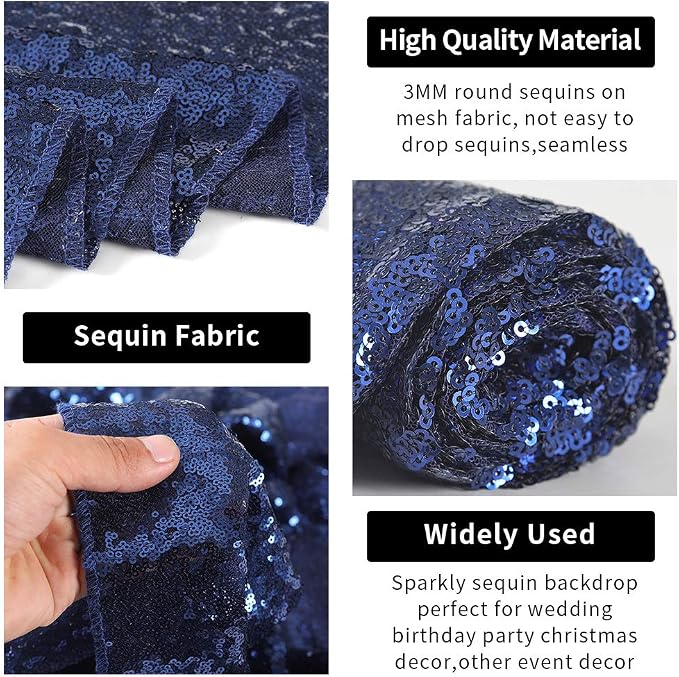 Hahuho Navy Sequin Backdrop Curtain, Party Decoration（2 Panels, 2FT x 8FT - Image 3