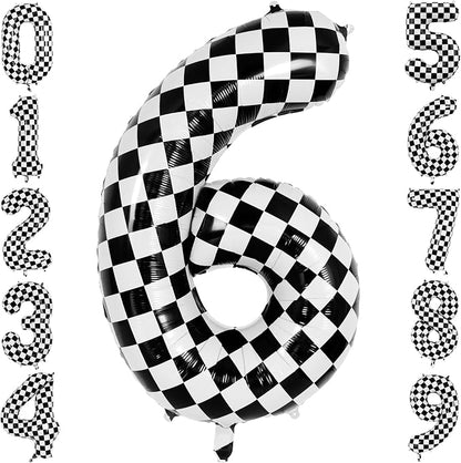 40" Checkered Number 6 Balloon for 6th Race Theme Birthday Party Supplies | 40 by TNCDJKPA