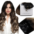 RUNATURE Real Human Hair Clip in Extensions, Balayage Clip in Hair Extensions 22 Inch, Long Hair Extensions Clip Ins, Remy Natural Hair, 120g 7pcs #1B/6/27 Black Rooted to Brown Highlight Blonde