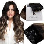 RUNATURE Real Human Hair Clip in Extensions, Balayage Clip in Hair Extensions 22 Inch, Long Hair Extensions Clip Ins, Remy Natural Hair, 120g 7pcs #1B/6/27 Black Rooted to Brown Highlight Blonde