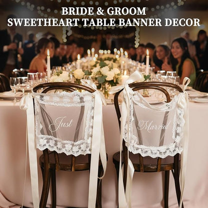 2 Pcs Just Married Sheer Lace Chair Signs - Image 8