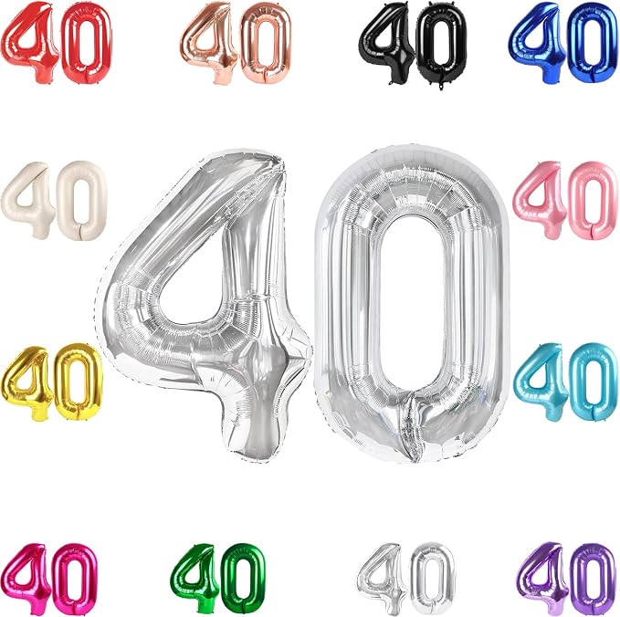 Silver Number 40 Balloon 40 Inch by IWERP