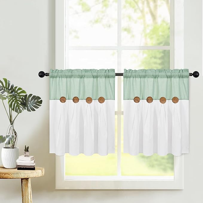 Boho Kitchen Curtains 24 Inch Length, Farmhouse Cotton Linen Tier Curtains - Image 2