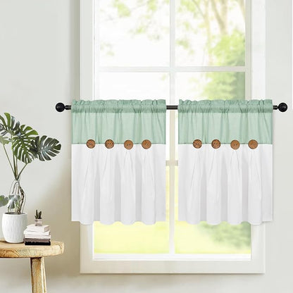Boho Kitchen Curtains 24 Inch Length, Farmhouse Cotton Linen Tier Curtains - Image 2