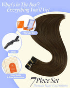 Full Shine Extensions for Women Real Hair 135 G Clip in Hair Extensions Human Hair for Adding Volume for Party 16 Inch 7 Pcs