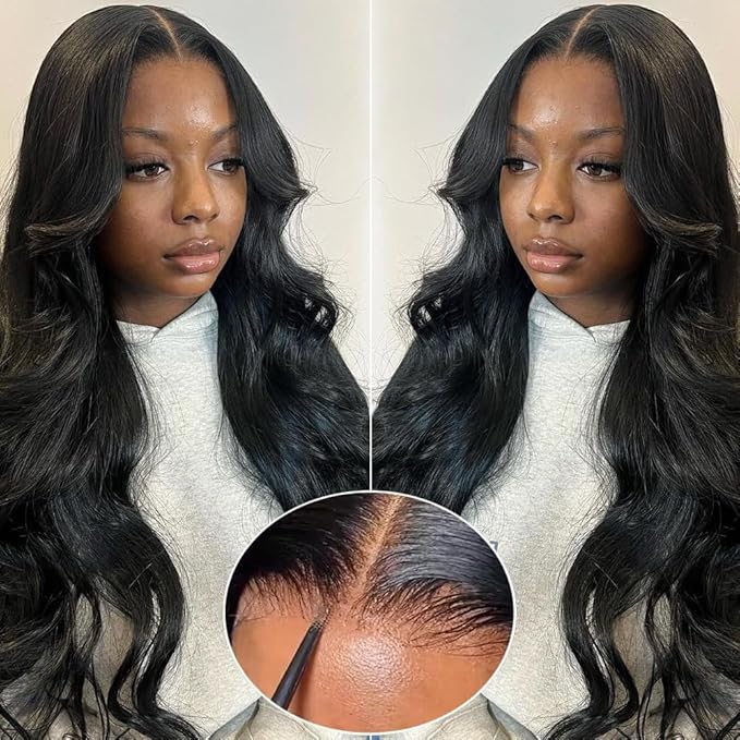 7x5 HD Lace Closure Glueless Wigs Human Hair Pre Plucked Pre Cut 180% Density Wear and Go Glueless Wig 24Inch Body Wave Lace Front Wigs Human Hair Pre Plucked for Black Women Natural Hairline