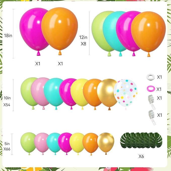 142pcs Summer Hawaiian Tropical Neon Balloon Arch Kit, Palm Leaves | Flamingo - Image 2