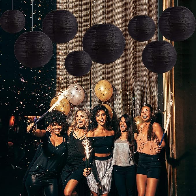 Black Paper Lanterns 12 Pcs Assorted size of 6" 8" 10" 12" Chinese Round Paper - Image 3