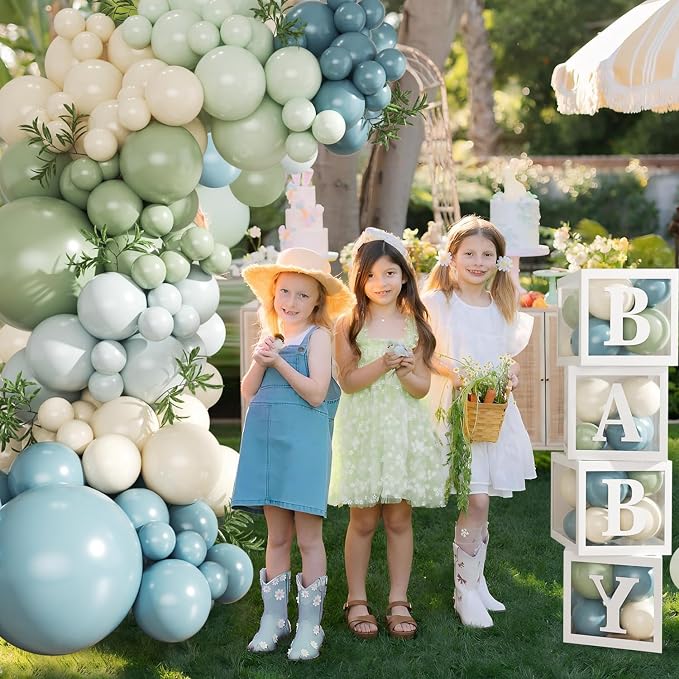 CROSSFINGERS Dusty Blue Sage Green Balloon Baby Shower Decorations | 132Pcs - Image 4