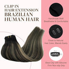 GOO GOO Clip in Hair Extensions Real Human Hair, Remy Human Hair Extensions Clip ins for Women, Natural Human Hair, 20 Inch 160g 7Pcs, 1B/16/1B Balayage Natural Black to Light Blonde