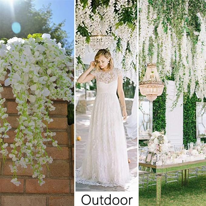 108Pcs Artificial Wisteria Flowers 3.6 Feet/Piece White Dense Artificial Fake - Image 6