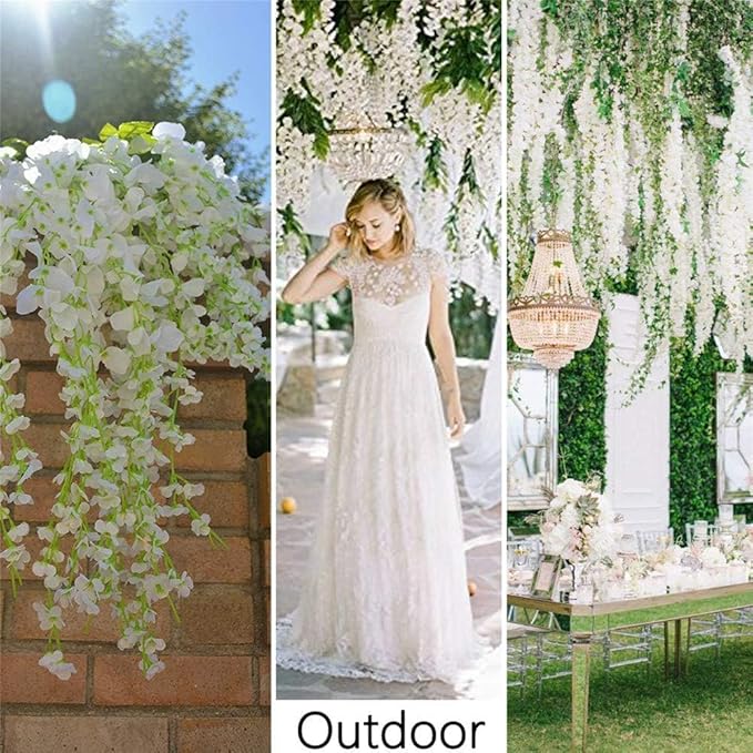 48Pcs Artificial Wisteria Flowers 3.6 Feet/Piece White Dense Artificial Fake - Image 6