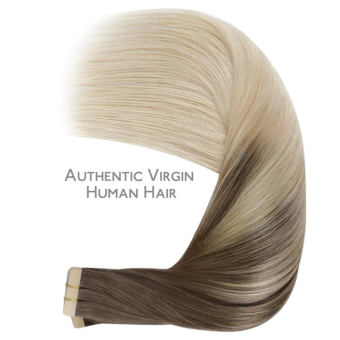 WENNALIFE Tape in Hair Extensions Human Hair, 40pcs 100g 14 inch Ombre Sandy Brown to Platinum Blonde Hair Extensions Real Human Hair Straight Tape in Extensions Invisible Human Hair Extensions