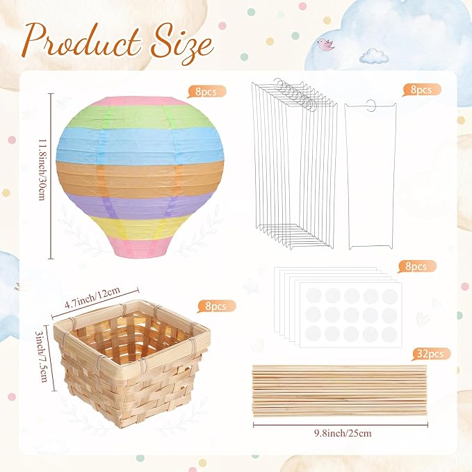 Meooeck 8 Sets Multicolor Hot Air Balloons Decorations Baby Shower Table - Image 3