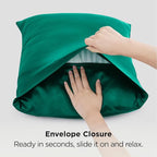 Bedsure Satin Pillowcases, Similar to Silk Pillow Cases Queen Size Set of 2, Pillow Case for Sleeping Women with Envelope Closure, Gifts for Women Men, Dark Green, 20x30 Inches, 2pcs