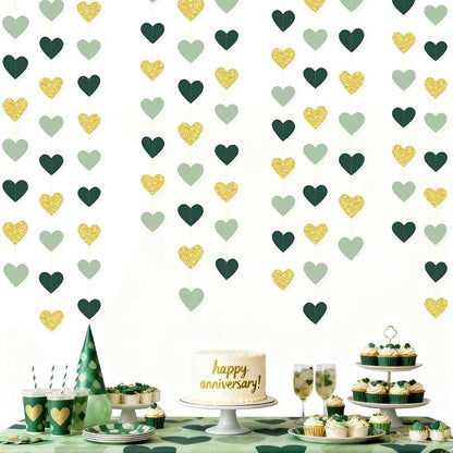 Sage Green and Gold Heart Party Glitter Gold Paper Olive Green Love Heart - Image 7