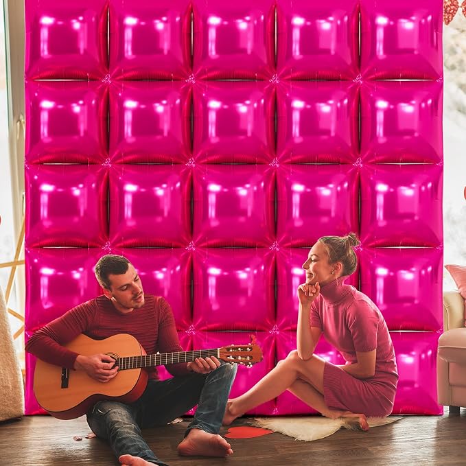 NISOCY 25PCS Hot Pink Square Foil Balloons Wall Backdrop | Double Sided Balloon - Image 5