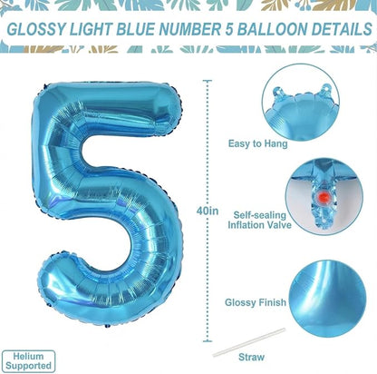 Light Blue Number 5 Balloon 40 Inch, Foil Numeral - Image 4