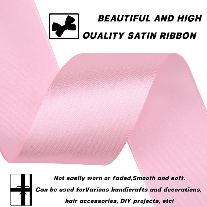 1-1/2 Inch 60 Yards Light Pink Solid Satin Ribbon - Image 3
