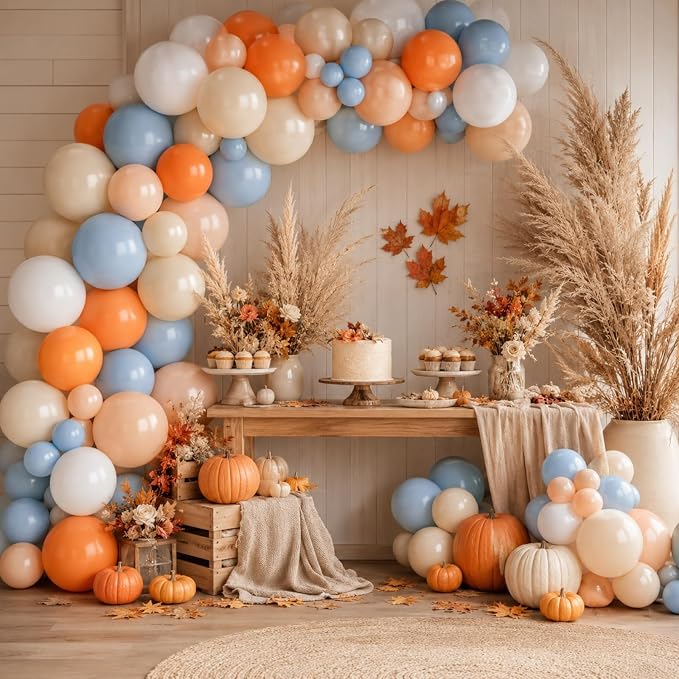 Blue and Orange Baby Shower Balloons Desorations, Pastel Dusty Blue Orange Nude - Image 3